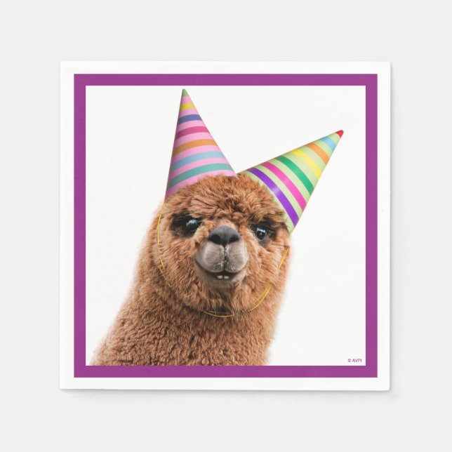 Alpaca Wearing Party Hats Napkin (Front)