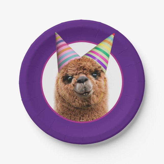 Alpaca Wearing Party Hats Paper Plate (Front)