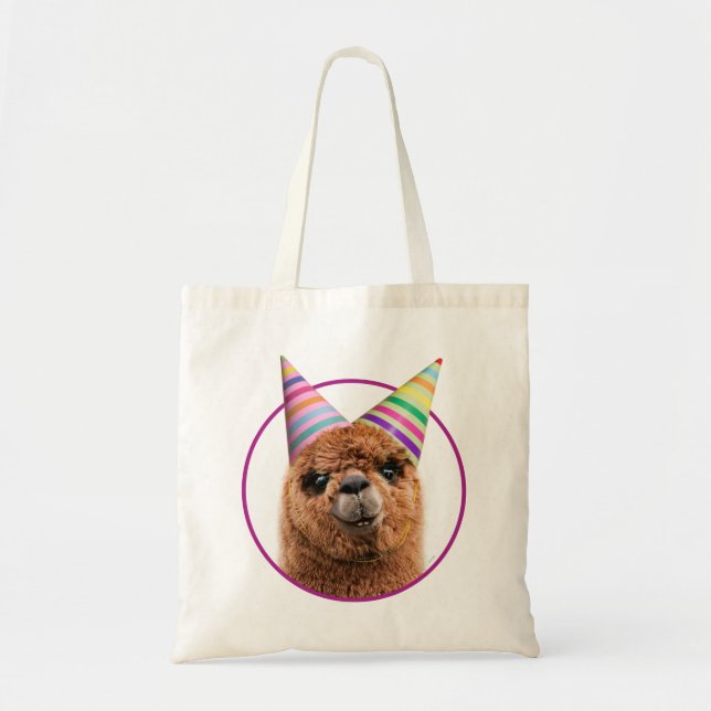 Alpaca Wearing Party Hats Tote Bag (Front)