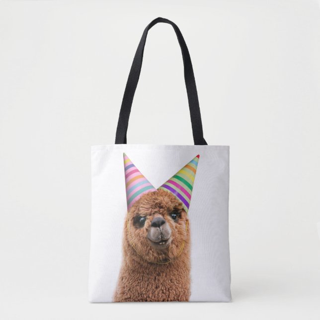 Alpaca Wearing Party Hats Tote Bag (Front)