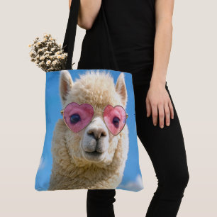 Alpaca Wearing Pink Heart-shaped Glasses Tote Bag