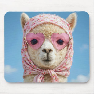 Alpaca Wearing Scarf and Sunglasses Mouse Pad