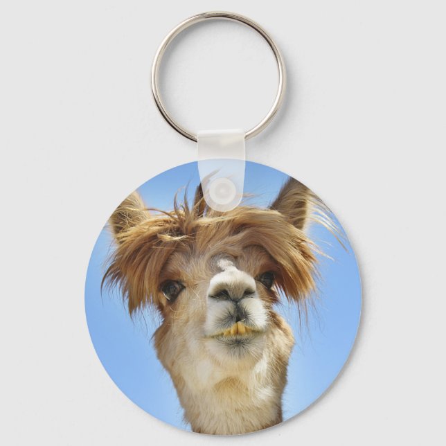 Alpaca with Crazy Hair Key Ring (Front)