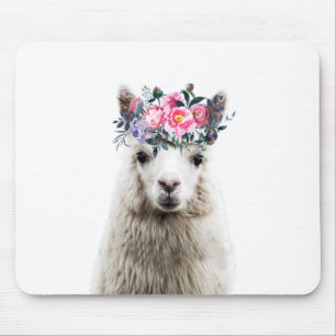 Alpaca with Flowers Mouse Pad