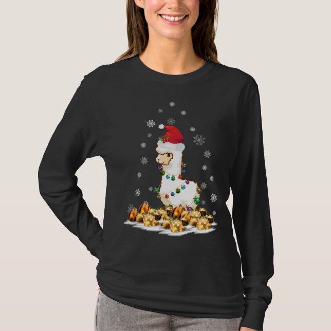 Alpaca With Santa Hat Christmas Alpaca T-Shirt (Front)