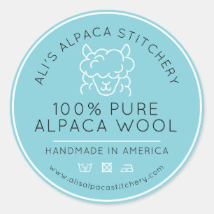 Alpaca wool product aqua white knitting business classic round sticker