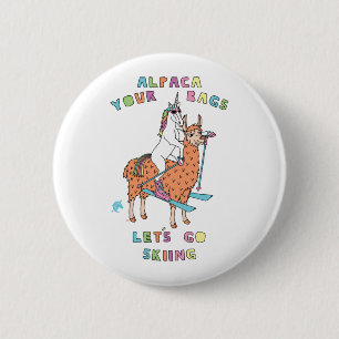 Alpaca Your Bags Let s Go Skiing Unicorn 6 Cm Round Badge