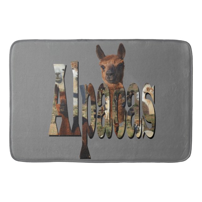 "Alpacas: A Furry Friend Behind the Name" Bath Mat (Front)