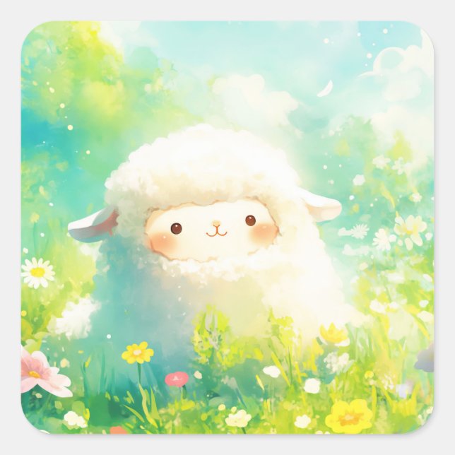 Alpaca's Day in a Colourful Spring Garden Square Sticker (Front)