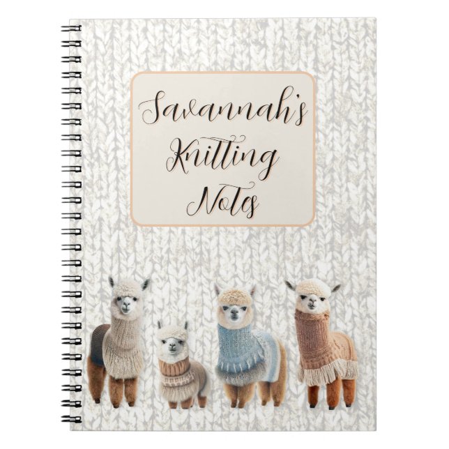 Alpacas in Sweaters Personalised Knitting  Notebook (Front)