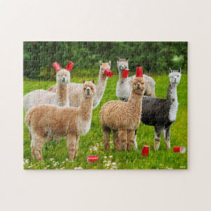 Alpacas With Red Cups Jigsaw Puzzle