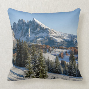 Alpe di Siusi winter landscape throw pillow