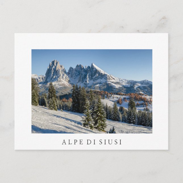 Alpe di Siusi winter landscape white postcard (Front)