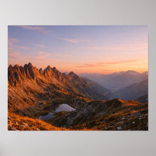 Alpenglow Mountain Peak Poster - Majestic Sunset (Front)