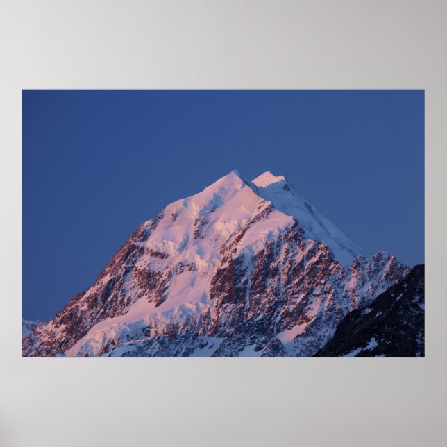 Alpenglow on Aoraki Mount Cook, Mackenzie 2 Poster (Front)