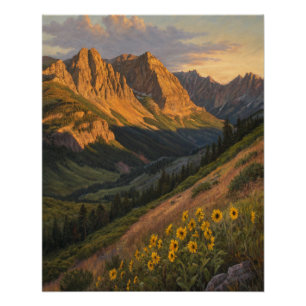 Alpenglow Symphony: Golden Peaks Guarding the Sun- Poster