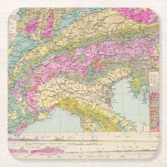 Alpenlander - Atlas Map of the Alps Square Paper Coaster (Front)