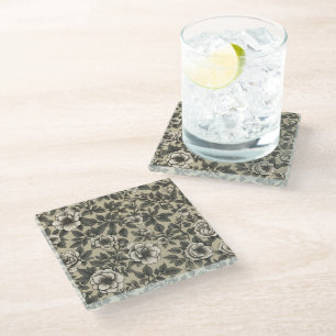 Alpenrose floral vintage pattern glass coaster