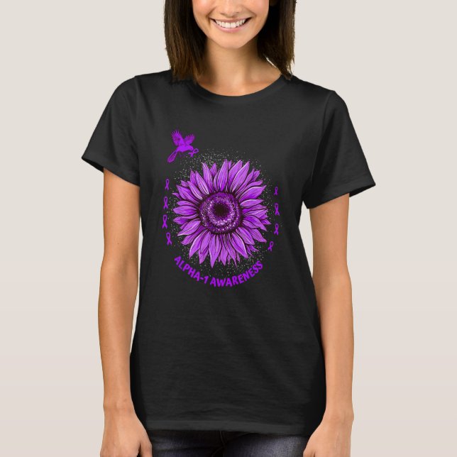 Alpha 1 Awareness Ribbon Purple Sunflower Bird Hop T-Shirt (Front)