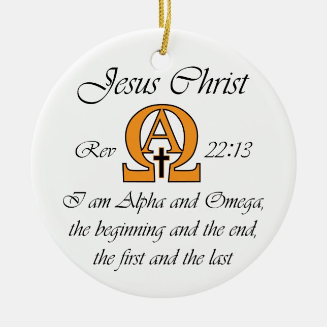 Alpha and Omega Ceramic Tree Decoration (Front)