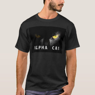 Alpha Cat  with deadly stare on black T-Shirt