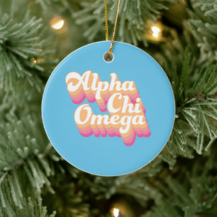 Alpha Chi Omega   Groovy Script Ceramic Tree Decoration