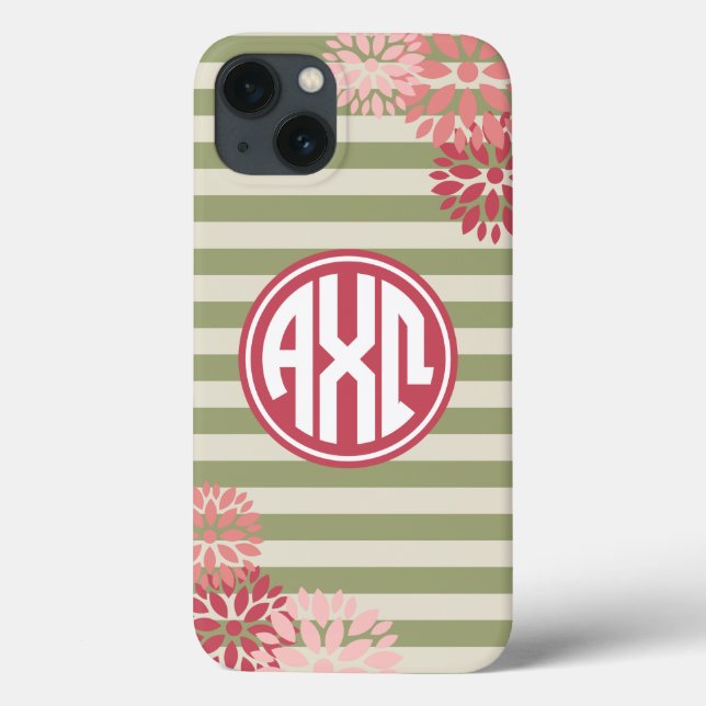 Alpha Chi Omega | Monogram Stripe Pattern Case-Mate iPhone Case (Back)