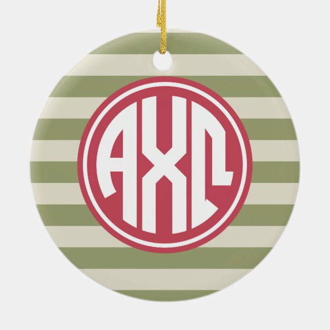 Alpha Chi Omega | Monogram Stripe Pattern Ceramic Tree Decoration (Back)