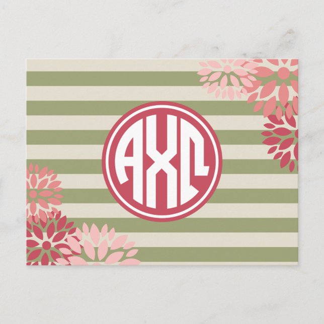 Alpha Chi Omega | Monogram Stripe Pattern Postcard (Front)