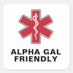 Alpha Gal Friendly With Medical Alert Symbol Square Sticker