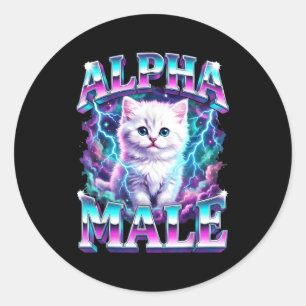 Alpha male cat kitten funny for men women classic round sticker
