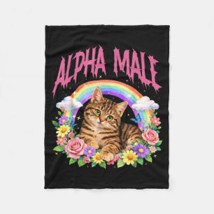 Alpha Male Funny Cat Kitten Rainbow Floral Fleece Blanket