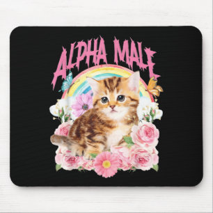 Alpha Male Funny Kitten Rainbow Floral Cat Meme Mouse Pad