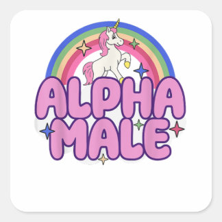 Alpha Male Unicorn Funny Sarcastic Ironic Weird Y2 Square Sticker