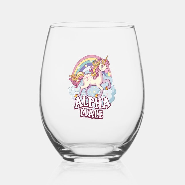 Alpha Male Unicorn Stemless Wine Glass (Front)