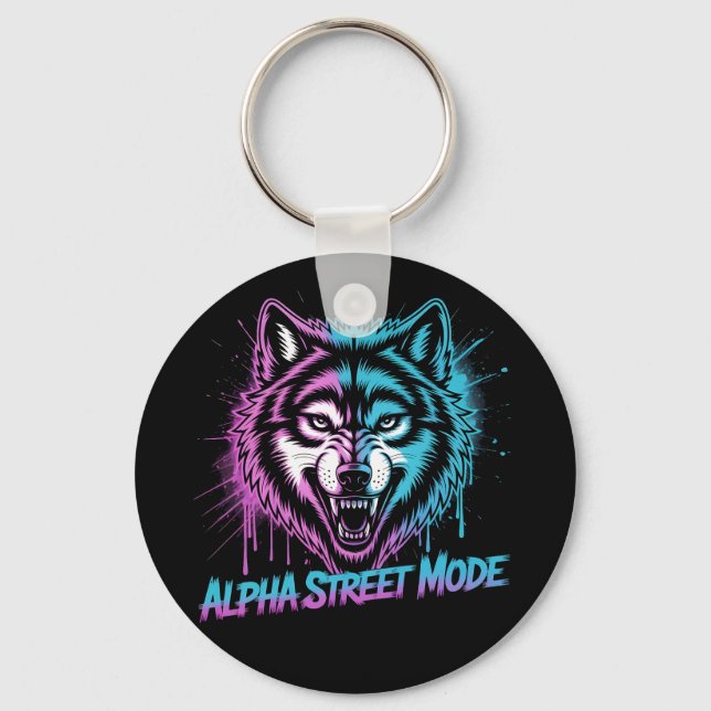 Alpha Street Mode Wolf–Graffiti Urban Animal Style Key Ring (Front)