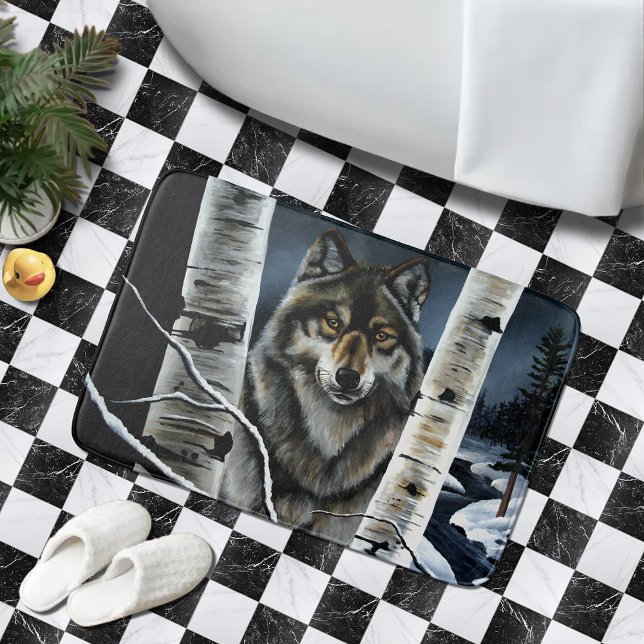 Alpha Timber Wolf Poplar trees Bath Mat (Creator Uploaded)