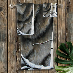 Alpha Timber Wolf Poplar Trees  Bath Towel Set