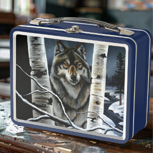 Alpha Timber Wolf Poplar Trees Metal Lunch Box