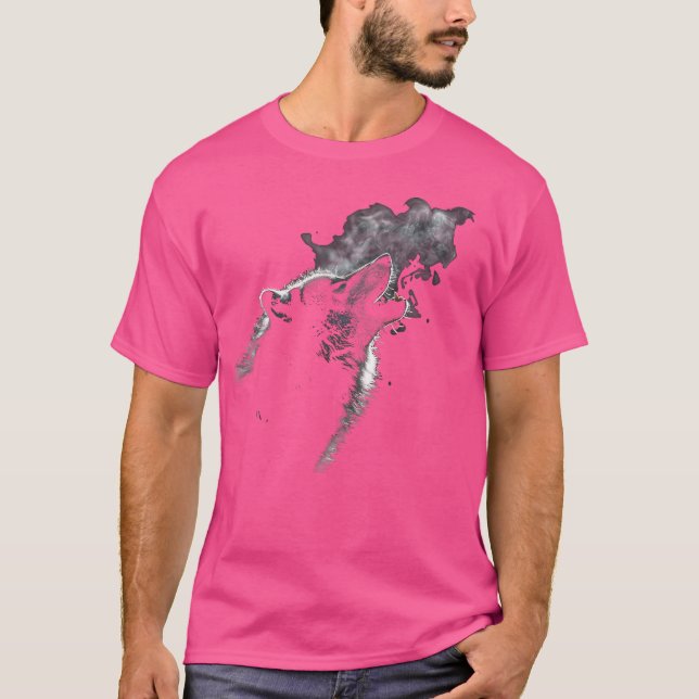 Alpha Wolf Howling To Moon Dark Fantasy Wolf Lover T-Shirt (Front)