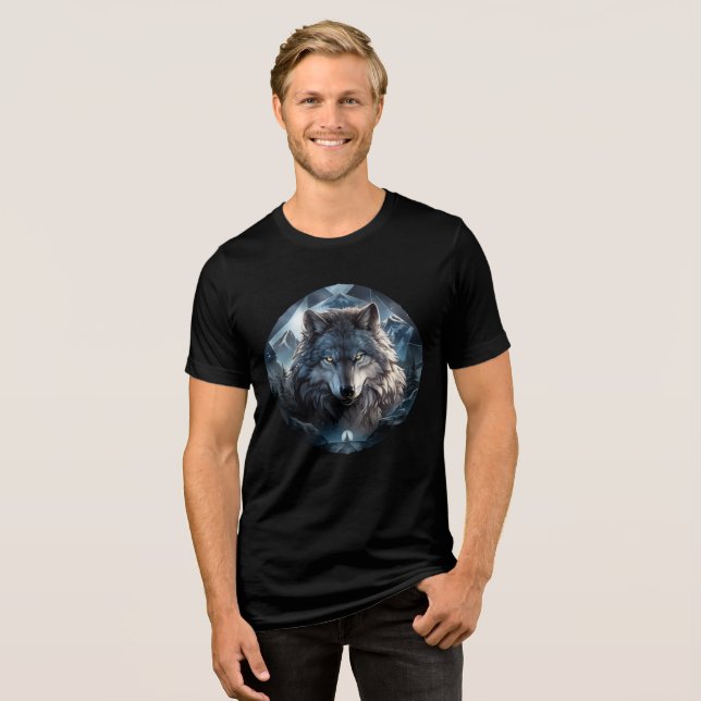 Alpha Wolf in Ice Mountains Artwork Tri-Blend Shirt (Front Full)