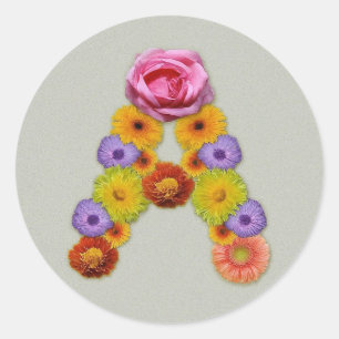 Alphabet A in Flower Classic Round Sticker