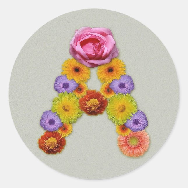 Alphabet A in Flower Classic Round Sticker (Front)