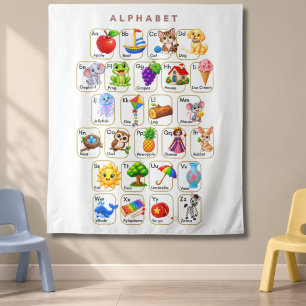 Alphabet A to Z Animals and Objects Kids Tapestry