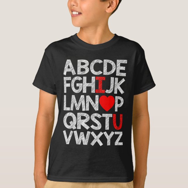 Alphabet Abc I Love U T Shirt Valentines Day Heart (Front)