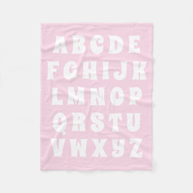 Alphabet Abc pattern pink white kids room decor Fleece Blanket (Front)