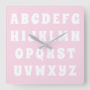 Alphabet Abc pattern pink white nursery kids room  Square Wall Clock