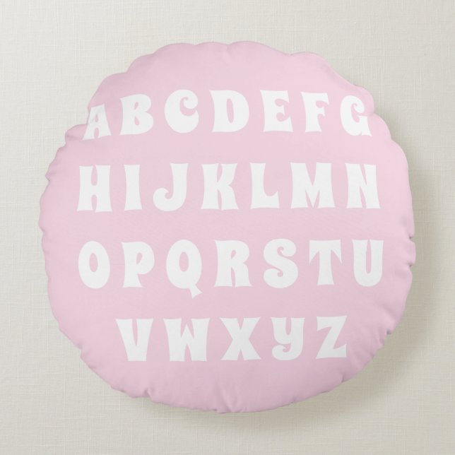 Alphabet Abc pattern pink white reversible nursery Round Cushion (Front)