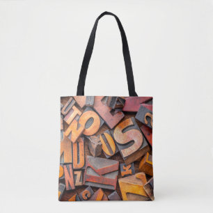 alphabet abstract - background of random letterpre tote bag