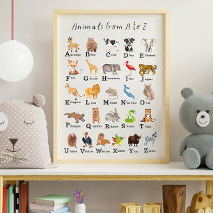 Alphabet Animal A - Z  Educational Classroom Poster